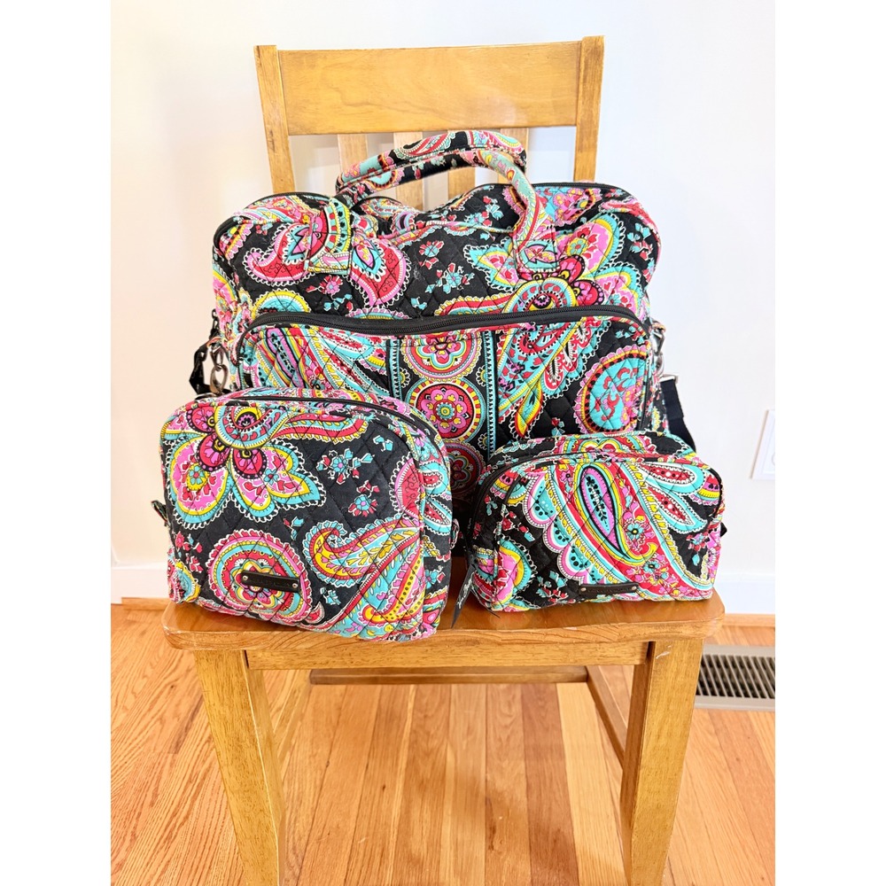 Vera Bradley Parisian Paisley 3 Piece Travel Set Weekender and Cosmetic Bags